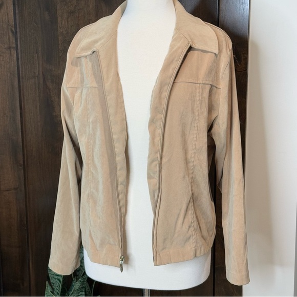 Croft & Barrow jacket tan lightweight stretch zip up women’s size  L - Picture 2 of 8
